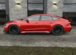 Close-up of the ASM pre-preg carbon side skirt along the Audi RS7 C8 flank